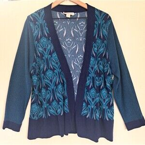 Coldwater Creek Silk Cotton Boho Blue Open Sweater Cardigan Womens Plus 1x 18